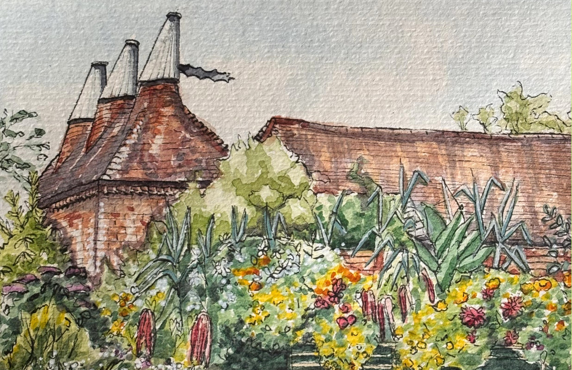 great dixter, pen and watercolour