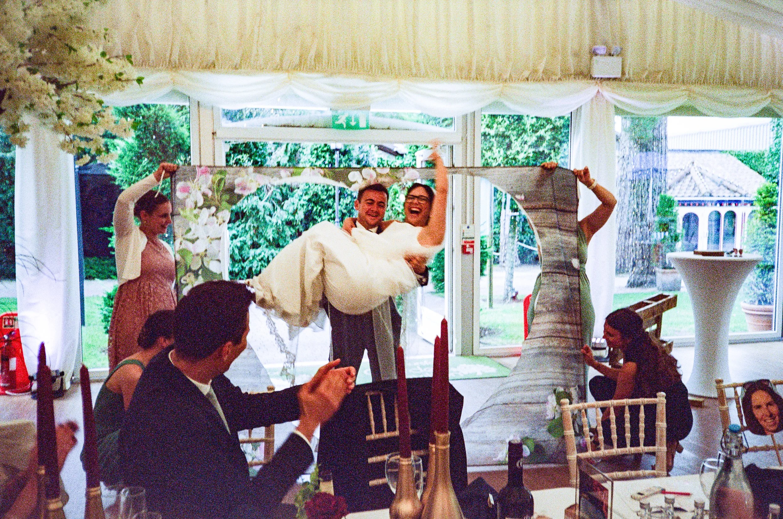 Bride and groom special entrance on 35mm film