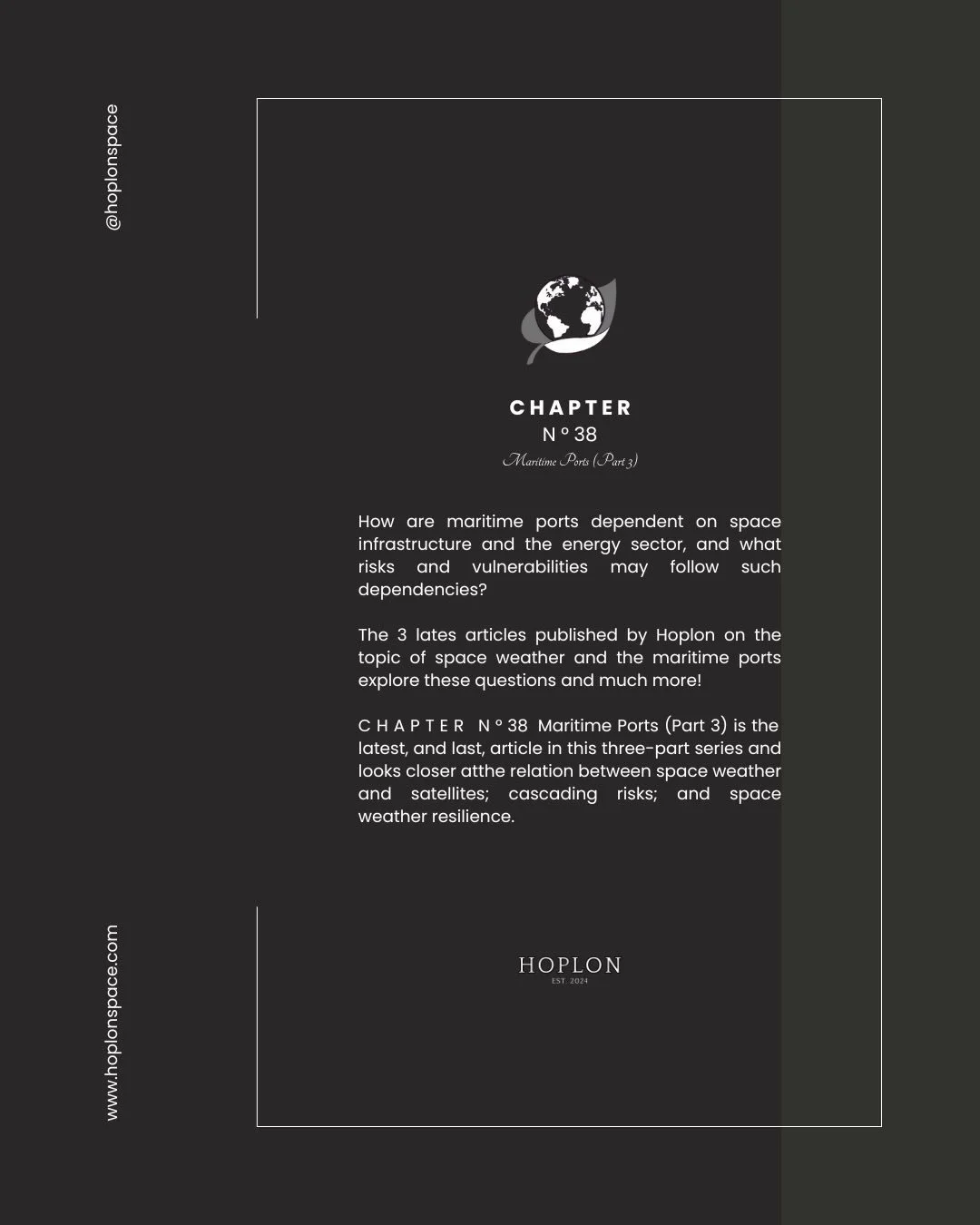 How are #maritime #ports ⚓️ dependent on #space #infrastructure 📡🛰️ and the #EnergySector ⚡️, and what risks and vulnerabilities may follow such dependencies?
 
The 3 lates articles published by Hoplon on the topic of space weather ☀️ and the marit