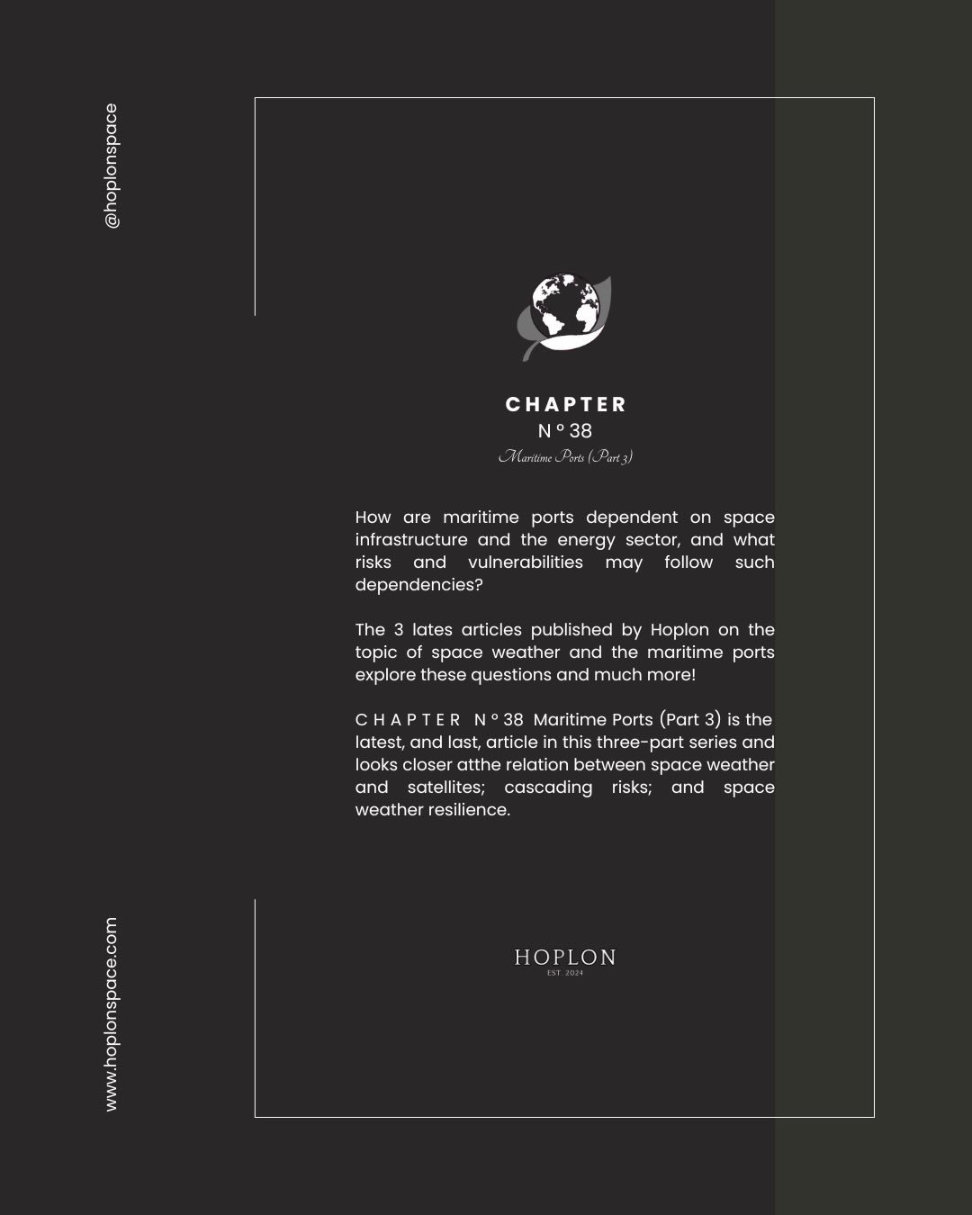 How are #maritime #ports ⚓️ dependent on #space #infrastructure 📡🛰️ and the #EnergySector ⚡️, and what risks and vulnerabilities may follow such dependencies?
 
The 3 lates articles published by Hoplon on the topic of space weather ☀️ and the marit