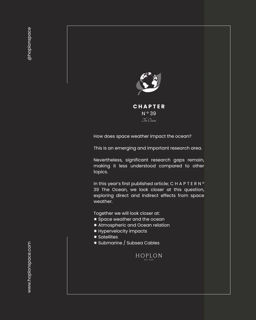 Dear member, 
 
How does #SpaceWeather impact the #ocean? ☀️
 
This is an emerging and important research area. 
 
Nevertheless, significant research gaps remain, making it less understood compared to other topics.
 
In this year&rsquo;s first publis