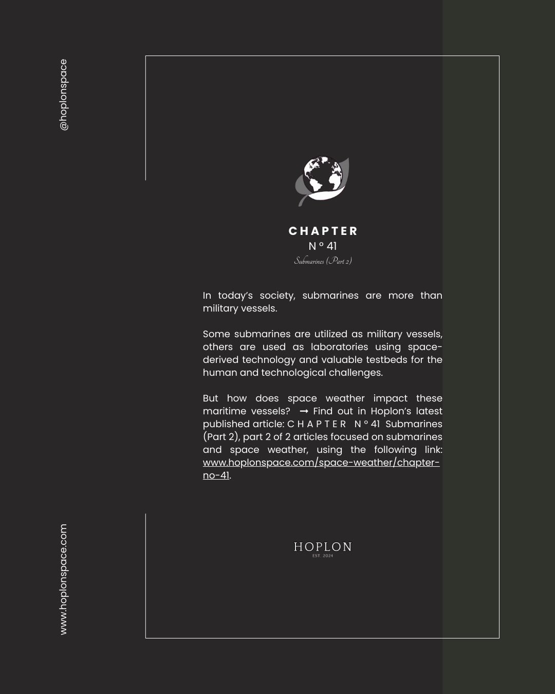 Dear member, 
 
In today&rsquo;s society, submarines are more than military vessels. ⚓️
 
Some submarines are utilized as military vessels, others are used as laboratories using space-derived technology and valuable testbeds for the human and technol