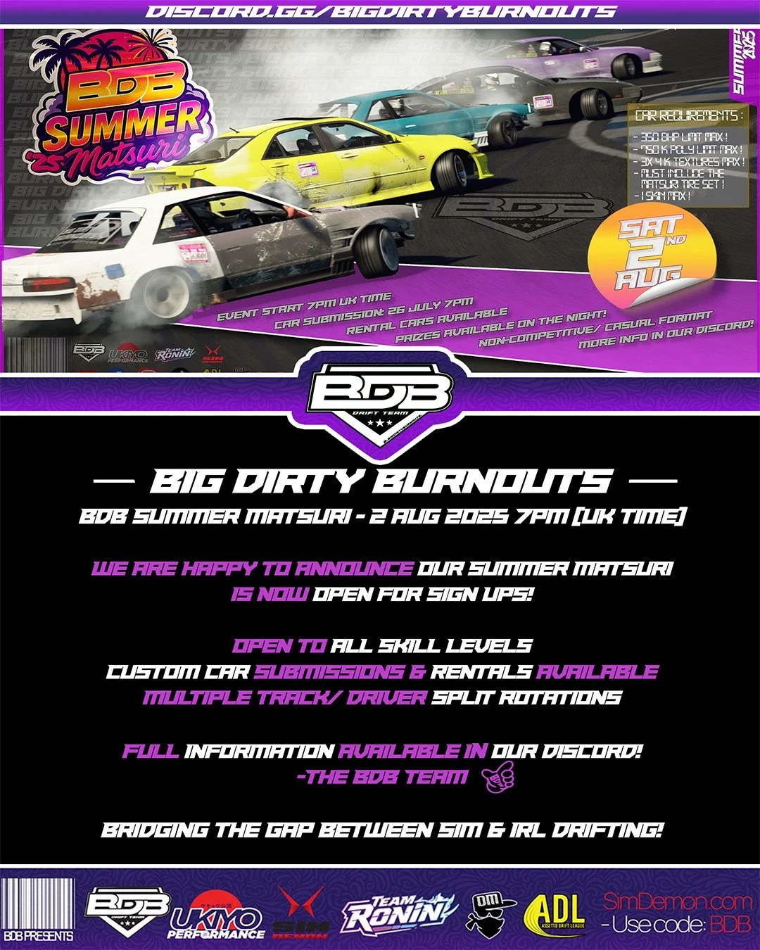 🚨 BDB Summer Matsuri &mdash; August 2nd @ 7pm BST☀️🌴

After a wild Spring Matsuri and a packed calendar of skids ever since with our new Bashes, it&rsquo;s time to run it back, by announcing our next Summer Matsuri! We're bringing the vibes, the st