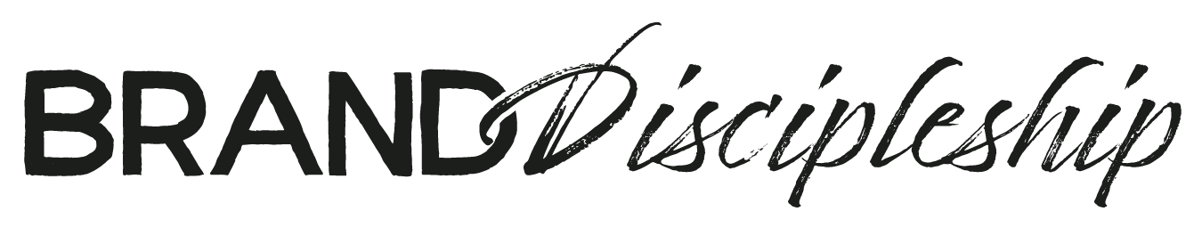 Black and white graphic with the words 'Brand Discipleship' in large text, with 'BRAND' in bold uppercase and 'Discipleship' in cursive.