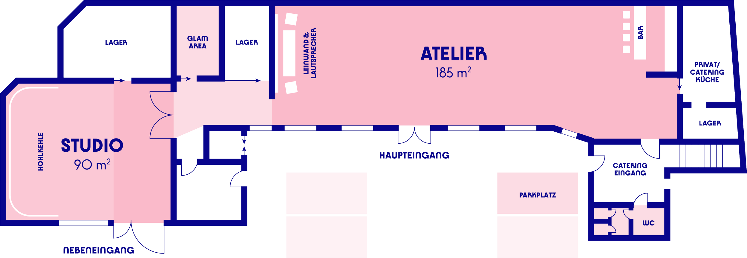 Grundriss der KRUG12 Eventlocation: ATELIER 185 m² und STUDIO 90 m² in der Krugstraße 12, Nürnberg
