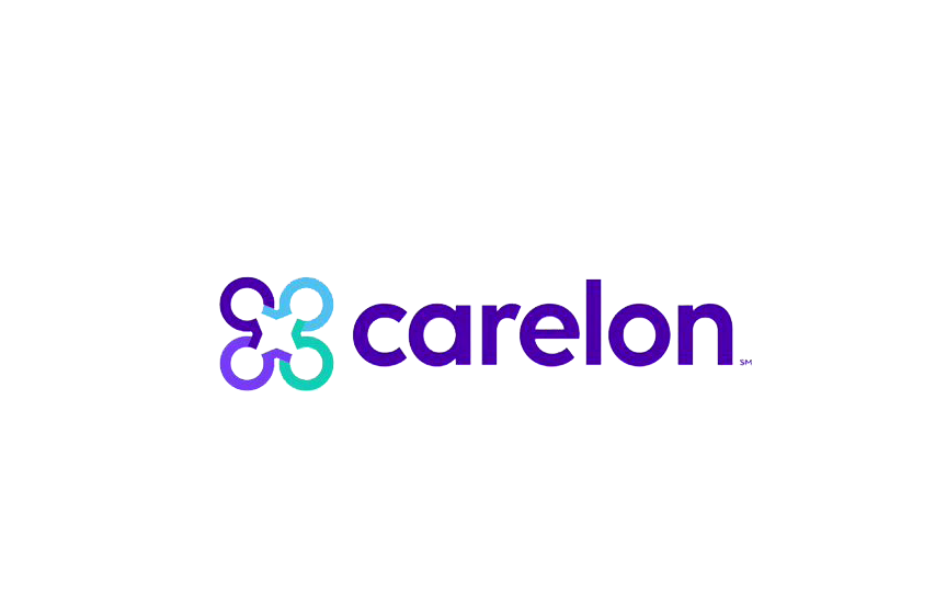 Logo with interconnected shapes and the word "caredon" in purple letters.