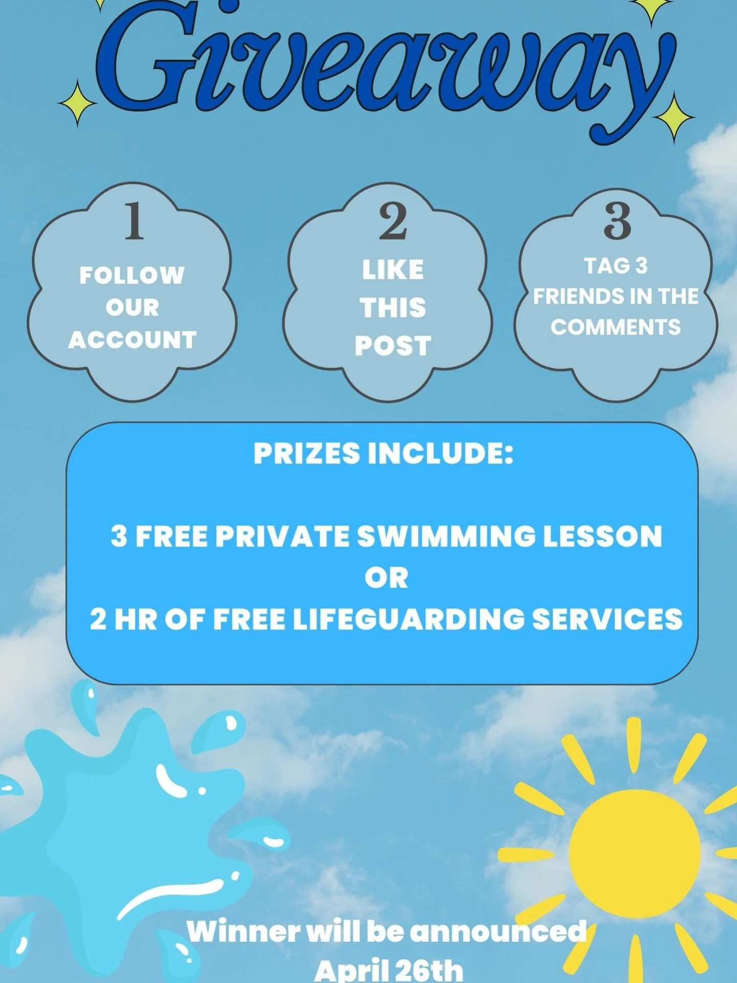 🚨GIVEAWAY🚨

It&rsquo;s that time of year again for our annual spring giveaway! 🌷Summer is around the corner and our team can&rsquo;t wait to kick off the swim season very soon with you all! 

TO ENTER: 
💦 FOLLOW @summerswimacademy 
💦 LIKE this p