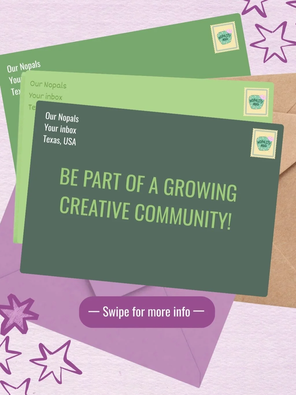 Be the first to know! ✉️

Subscribe to the Nopality Newsletter for early event access, exclusive stories, and culture rooted right here in Texas &mdash; straight to your inbox. 🌵

Head over to nopalitymag.com and sign up with your email! 

🎨: @ntal