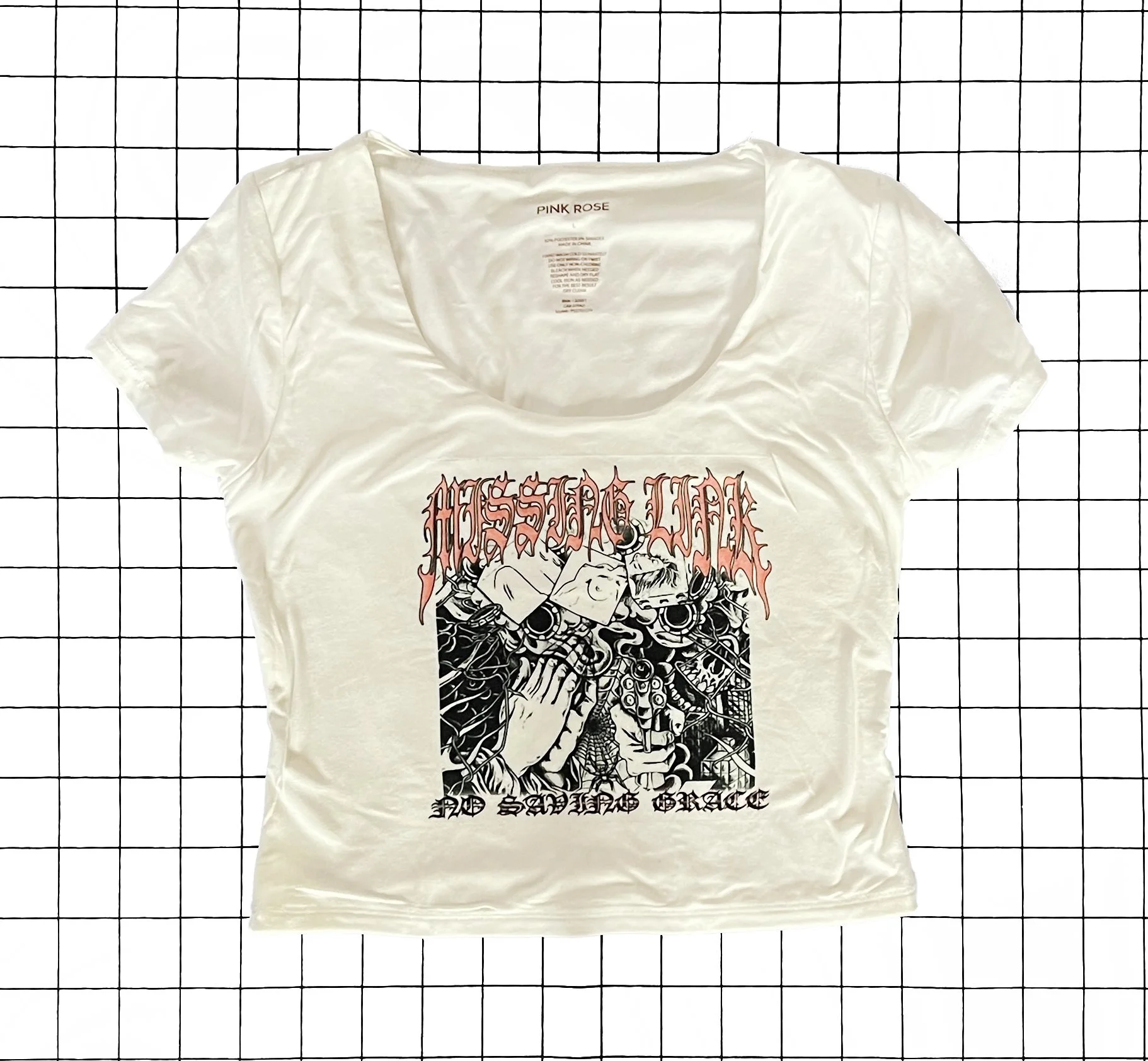 Missing Link 'no saving grace' Baby Tee, size large