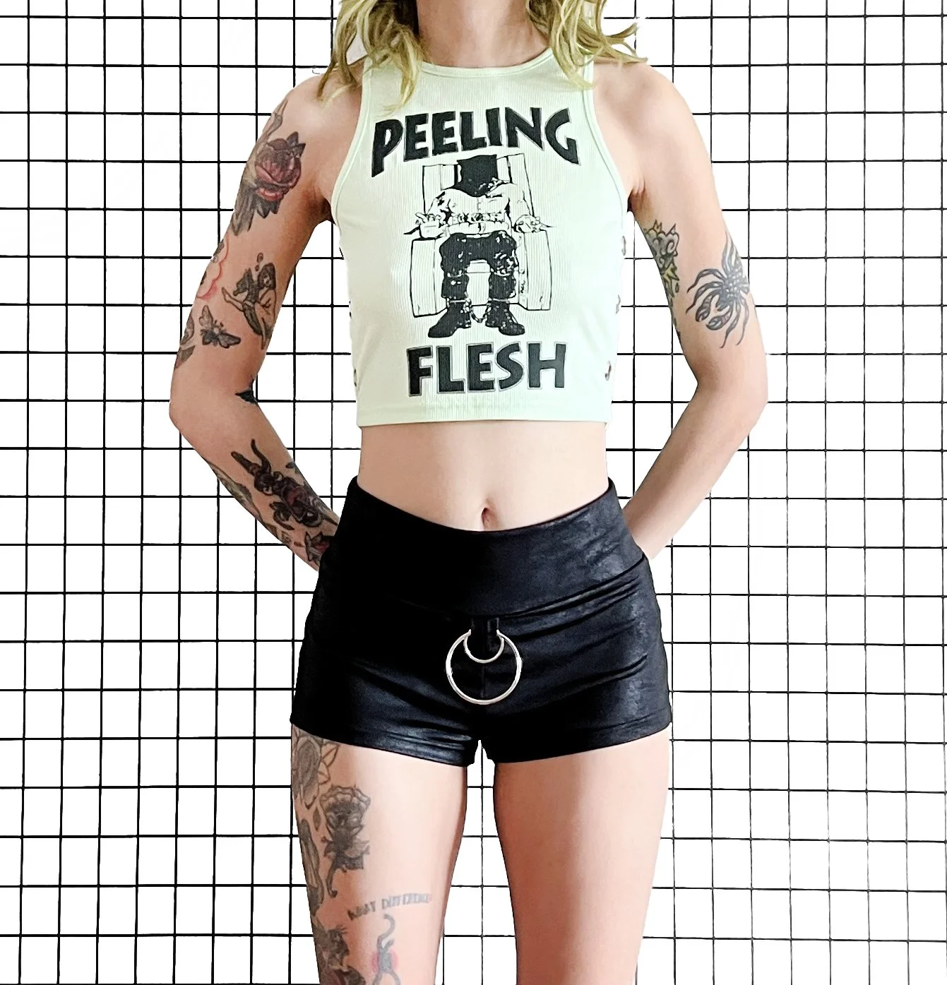 PeelingFlesh 'deathrow records' Ribbed Grommet Racerback, size small