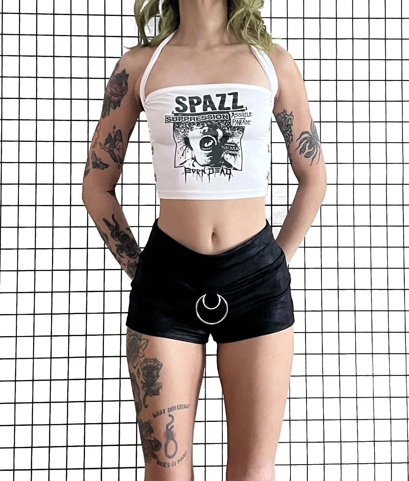 SPAZZ 'asshole parade' Ribbed Grommet Halter, size x-small