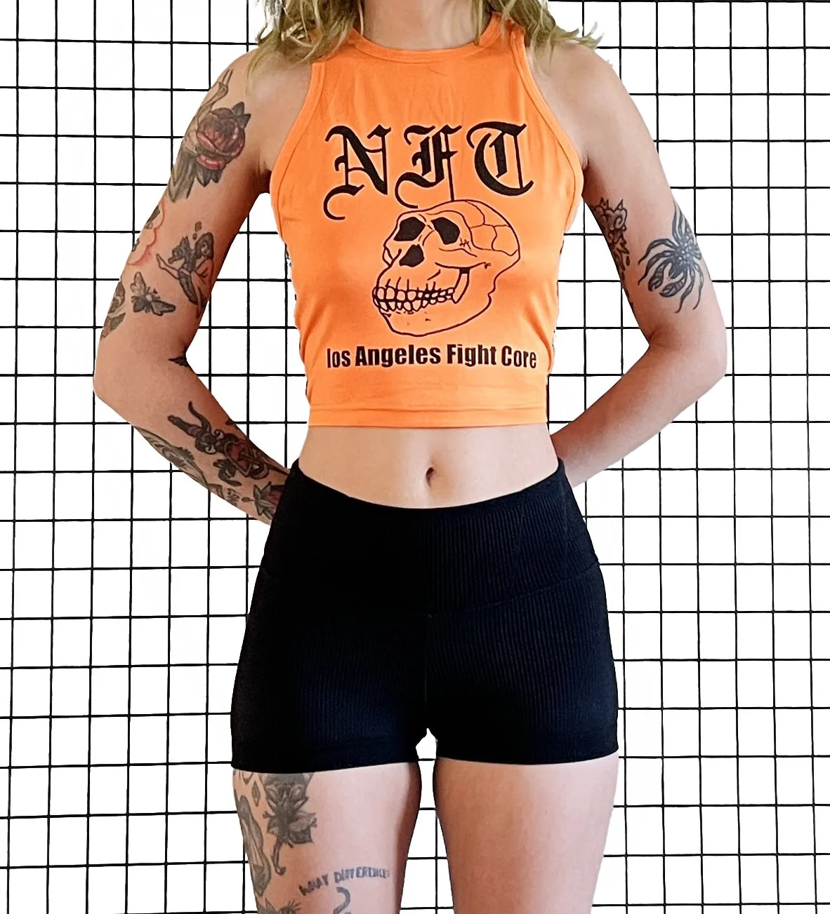 Neanderthal Fight Core Grommet Racerback Crop, size medium