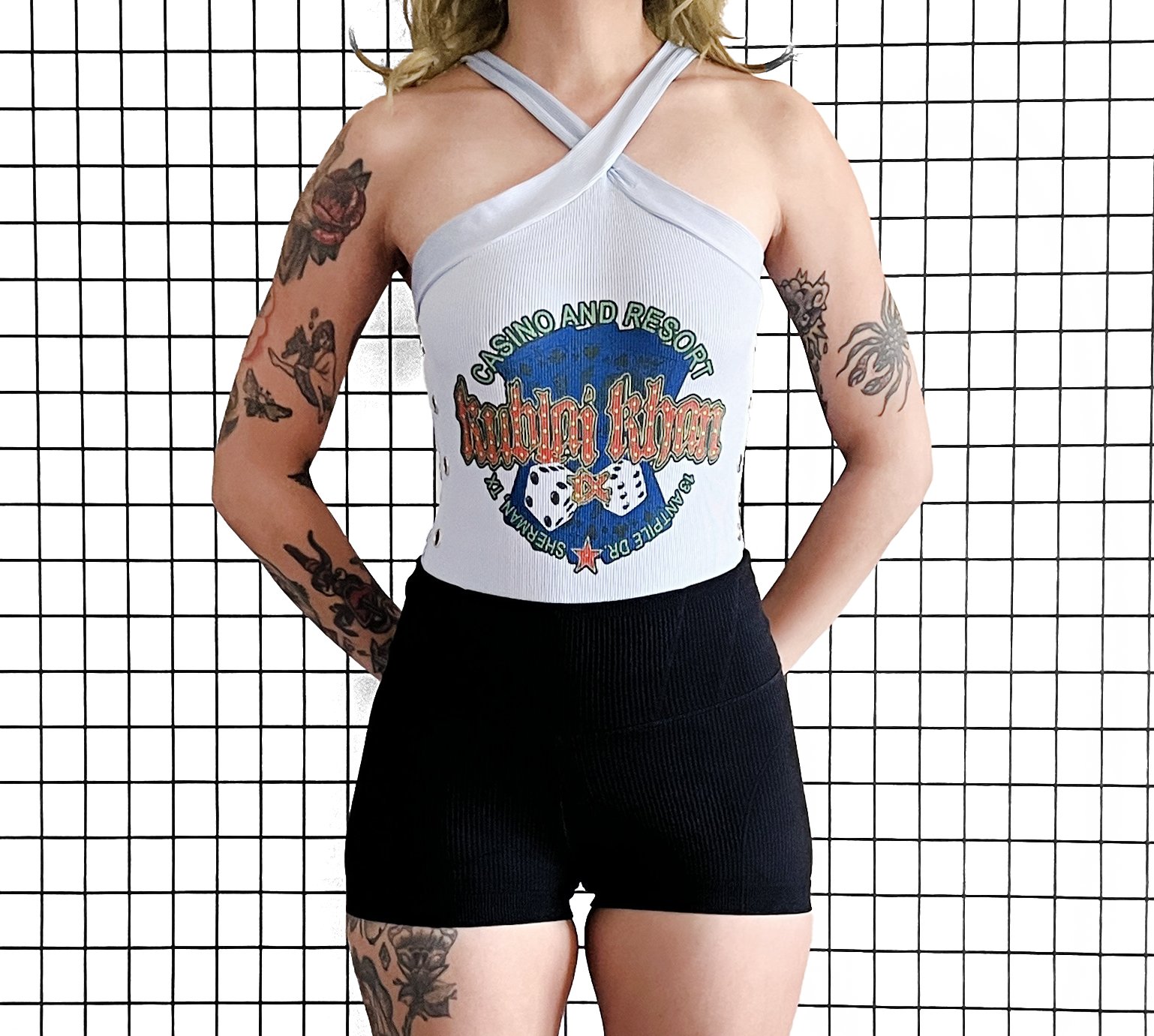Kublai Khan TX 'casino'  Grommet Halter Bodysuit, Size Small