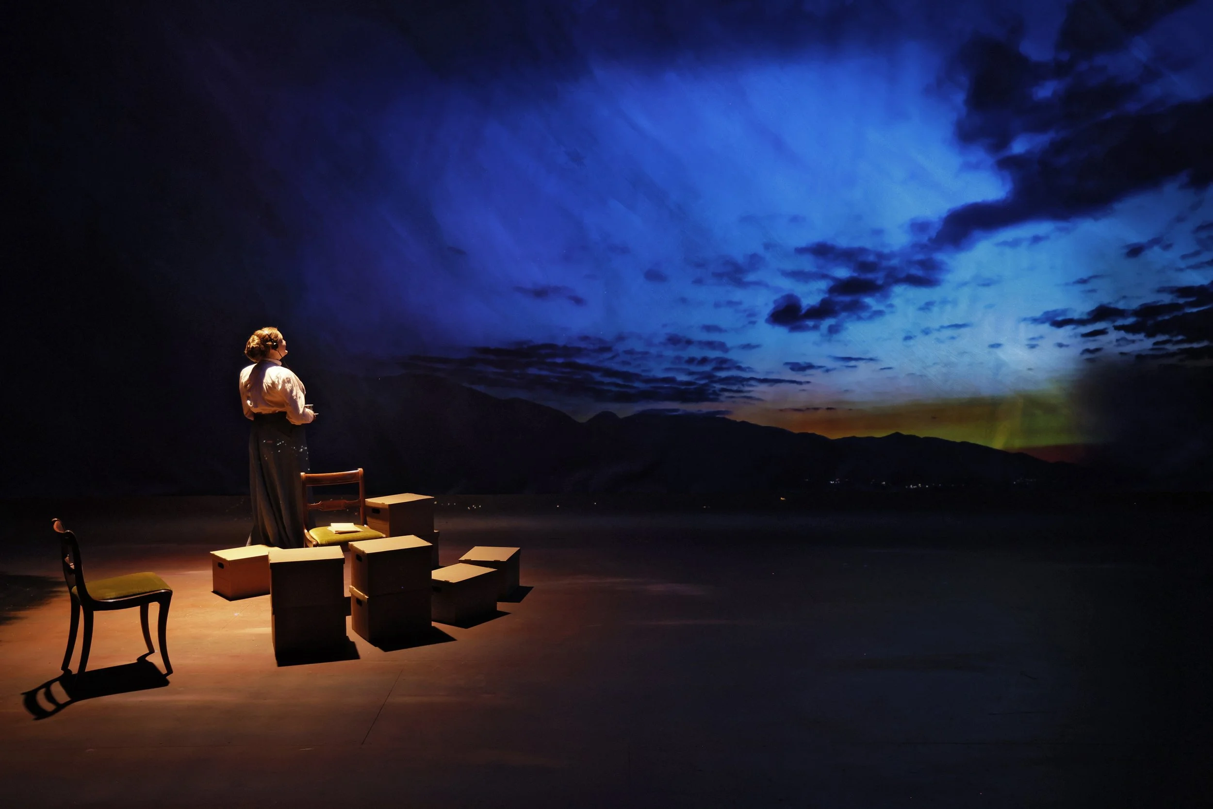 The sun sets. Silent Sky production photo. Photo by Jay LaPrete.