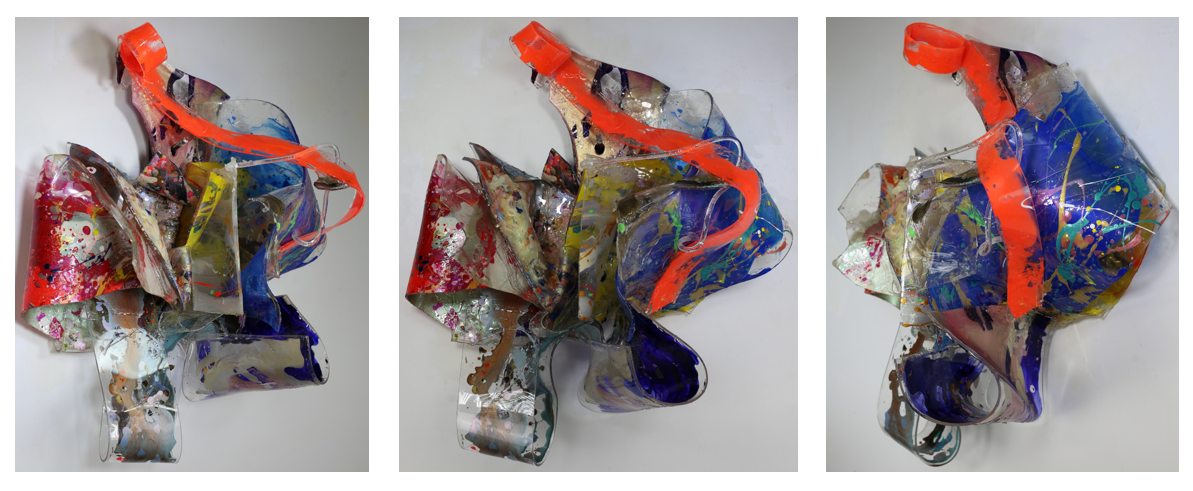 The Shape that came to play (2021 – 2024), pigments, acrylic and airbrush paint on plexiglass -36" x 29" x 17"