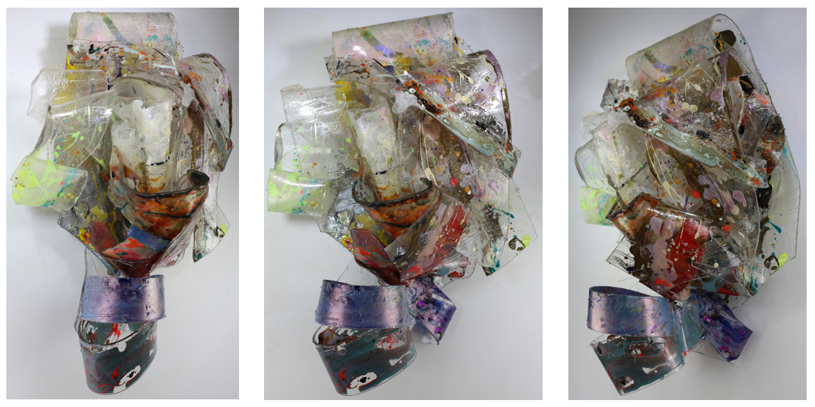 Celluloid Joy, 2021-2024, acrylic, airbrush paint and dry pigments on plexiglass - 35" x 25" x 13"