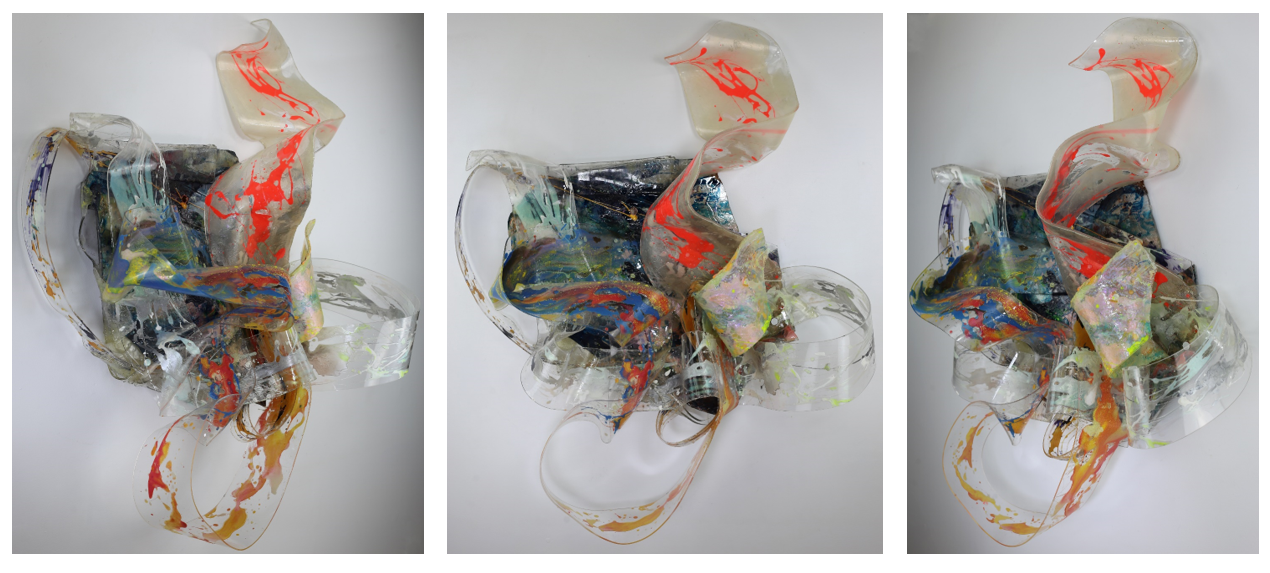 Ghosts in the Feedback (2021 – 2024), pigments, acrylic and airbrush paint on plexiglass - 33" x 45" x 14"