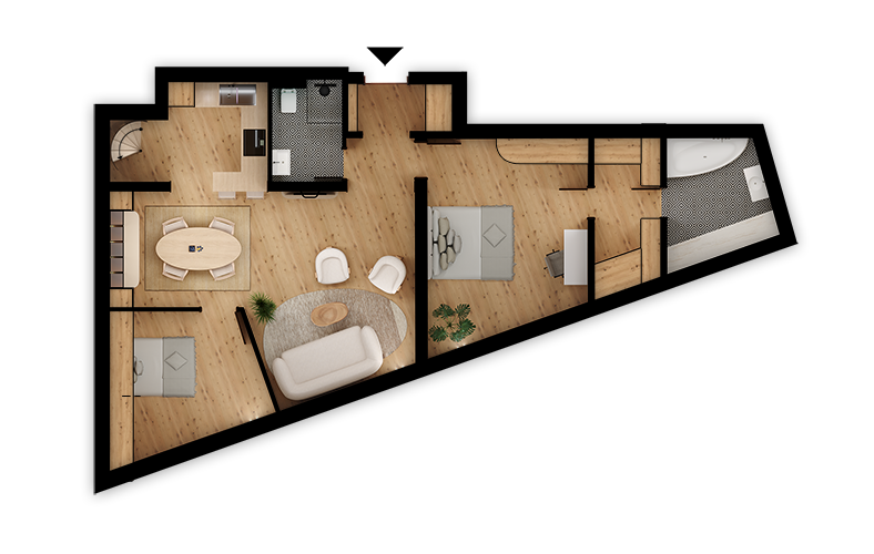 2-szobás luxus lakás alaprajza.