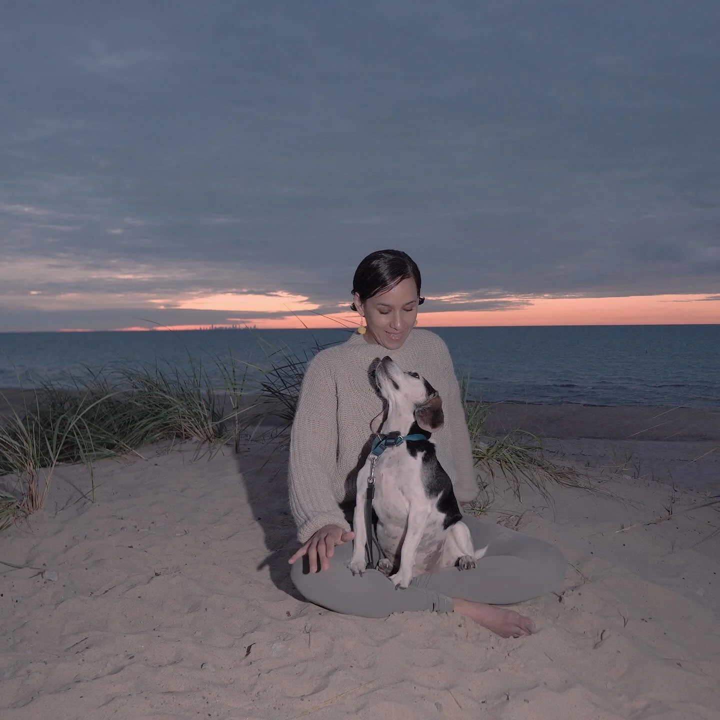 A Coco-led session, a beautiful moon-set, Chicago in the horizon and we make the same faces a lot 🐶🫶🏻.