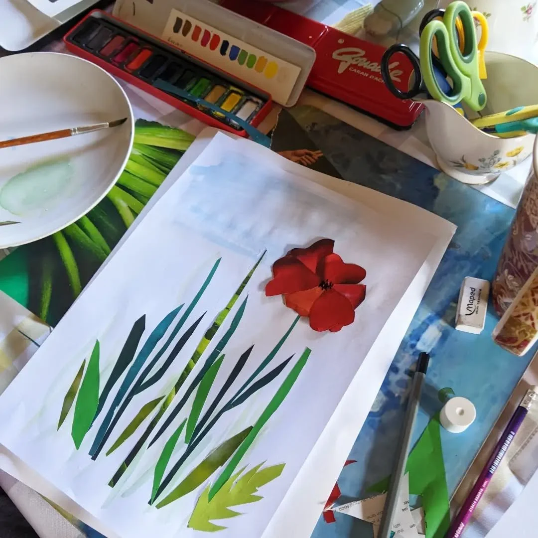 Collage de fleurs du club d'art.
Art Club collage flowers.