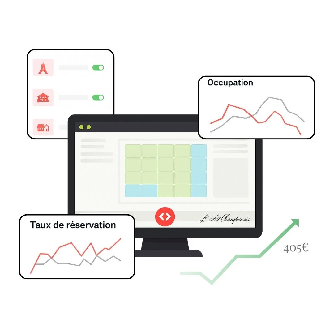 💡 Des prix optimis&eacute;s automatiquement
Mise en place d&rsquo;un syst&egrave;me de tarification dynamique :
✔ Tarifs ajust&eacute;s par IA selon saisonnalit&eacute;, occupation &amp; demande
✔ Gestion intelligente du minimum de nuits
➡ Objectif 