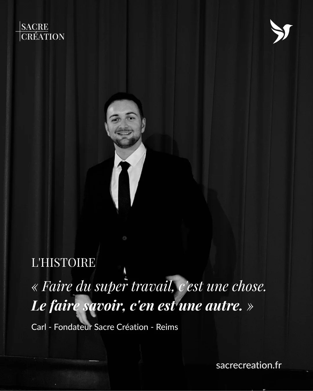 Faire du super travail, c'est une chose. Le faire savoir, c'en est une autre.
J'ai 25 ans. Je viens de Besan&ccedil;on, je vis &agrave; Reims depuis plus de 14 ans. Master 2 en entrepreneuriat.

Avant Sacre Cr&eacute;ation, j'ai boss&eacute; dans la 