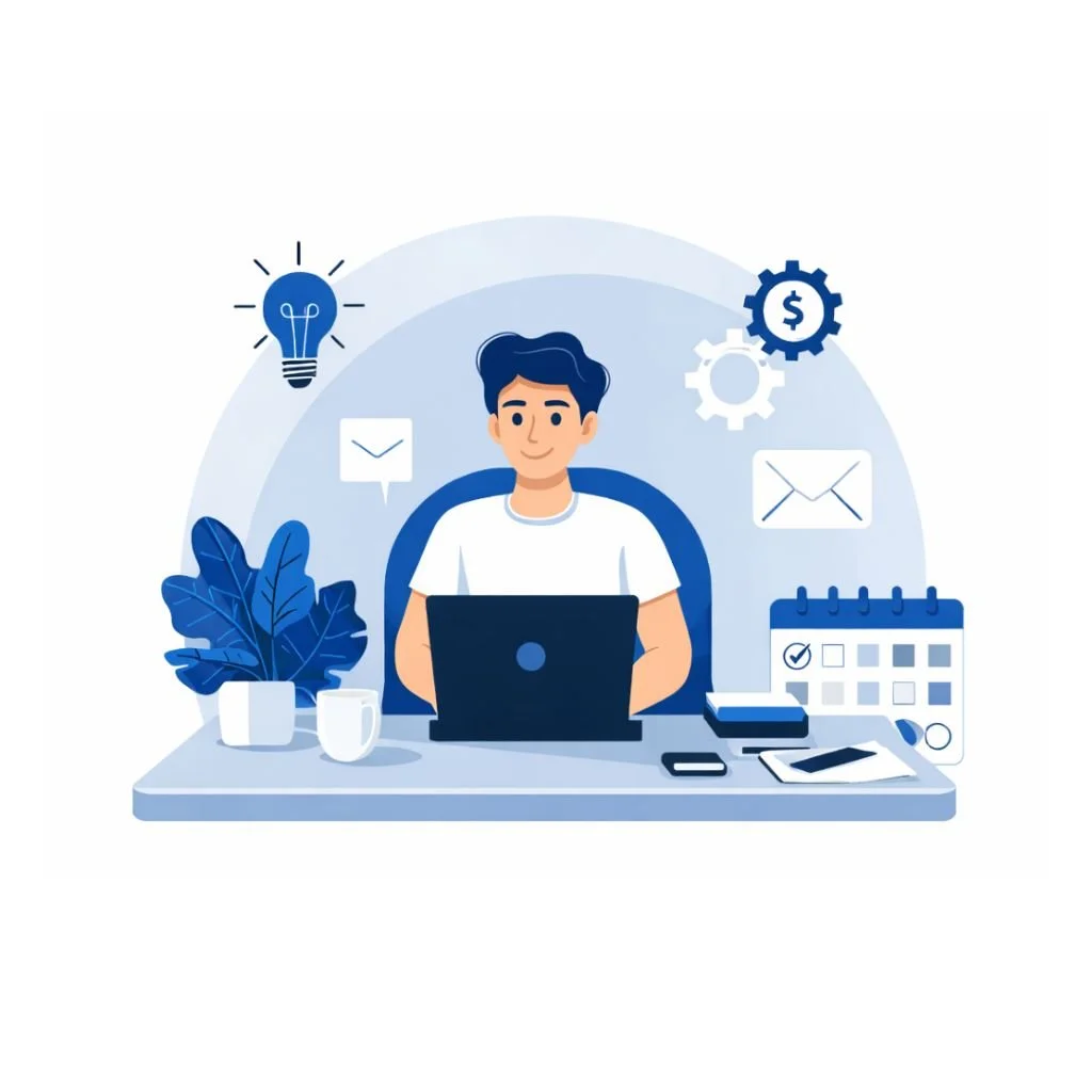 Auto-entrepreneur travaillant seul sur ordinateur, pour illustrer la création de site internet à Reims avec un accompagnement simple et humain.