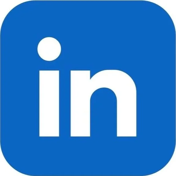LinkedIn logo with blue background and white lowercase letters 'in'.