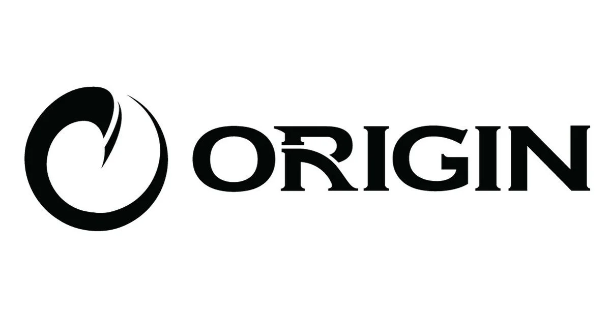 Stylized "Origin" logo with abstract circular icon.