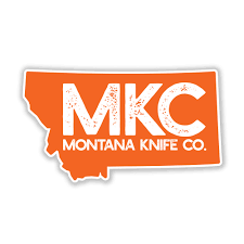 Montana Knife Co. logo with "MKC" text on orange Montana state outline.