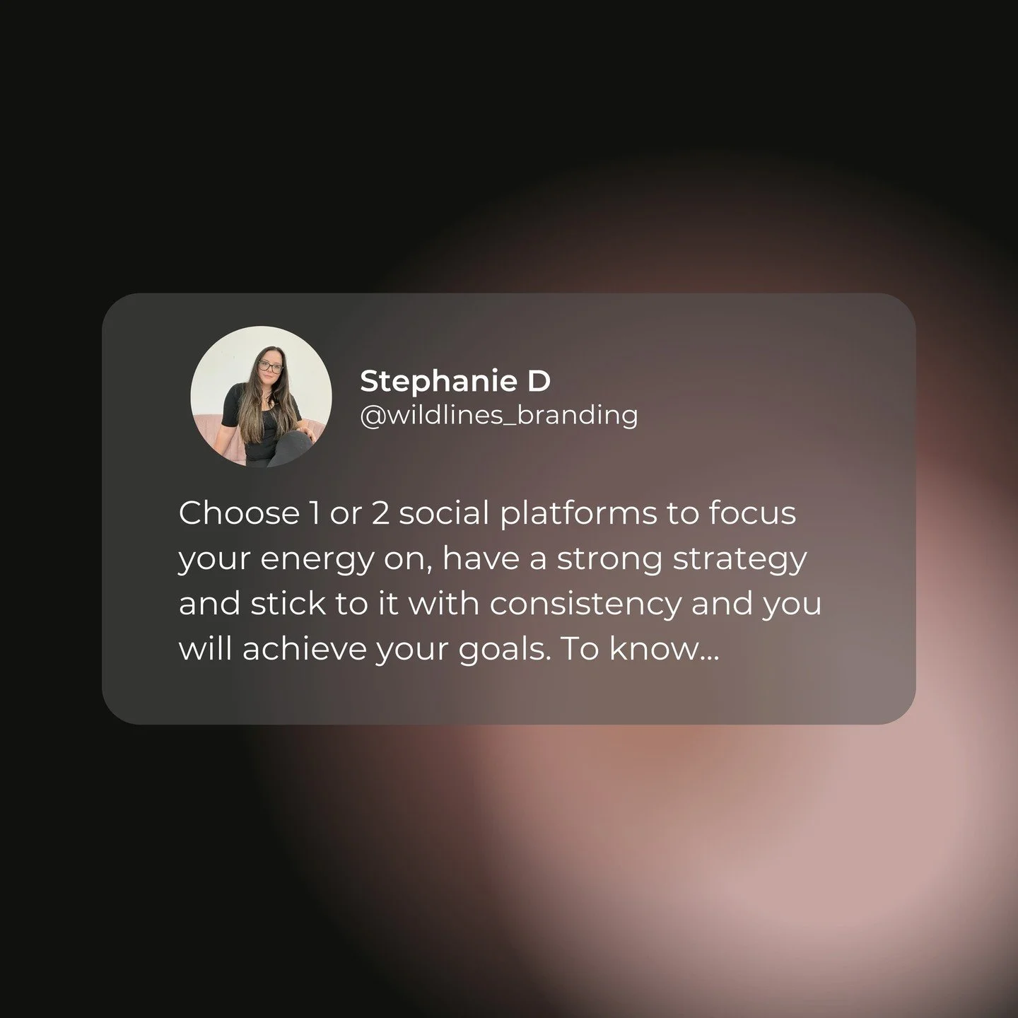 What are your 2 platforms of choice?⁠
⁠
Who is your audience?⁠
⁠
A deep understanding of who your audience is allows you to make strategic decisions and build a strong brand.⁠
⁠
Need help? Send me a DM!⁠
⁠
🖤⁠