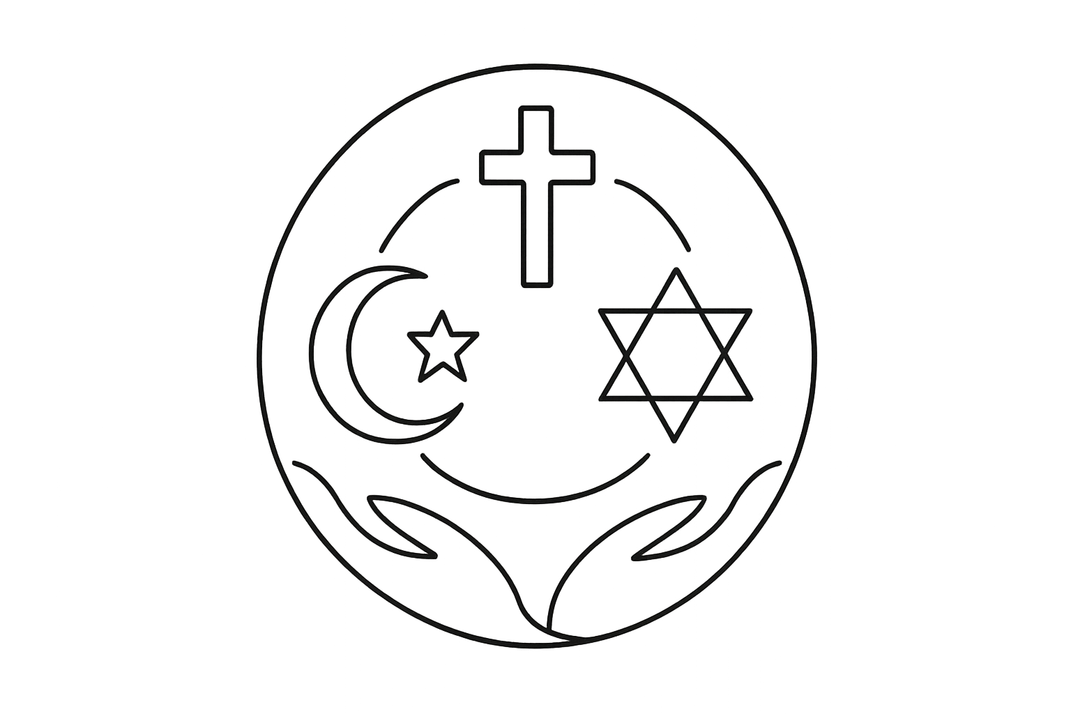 Multi faith sexual health and psychosexual therapy icon representing muslim, jewish, christian faith and sex
