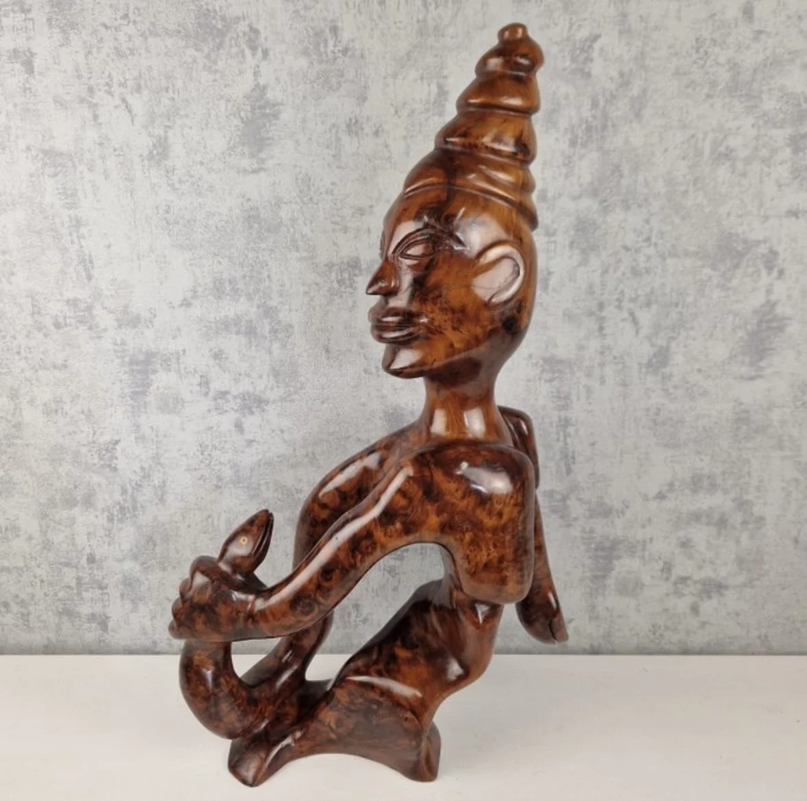 Unique hand-carved root wood sculpture – Tribal design with snake motif