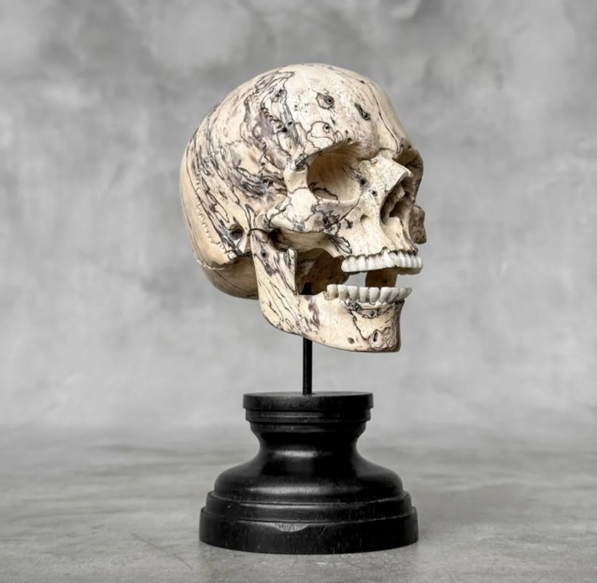 Hand-carved wooden human skull replica from Tamarind wood