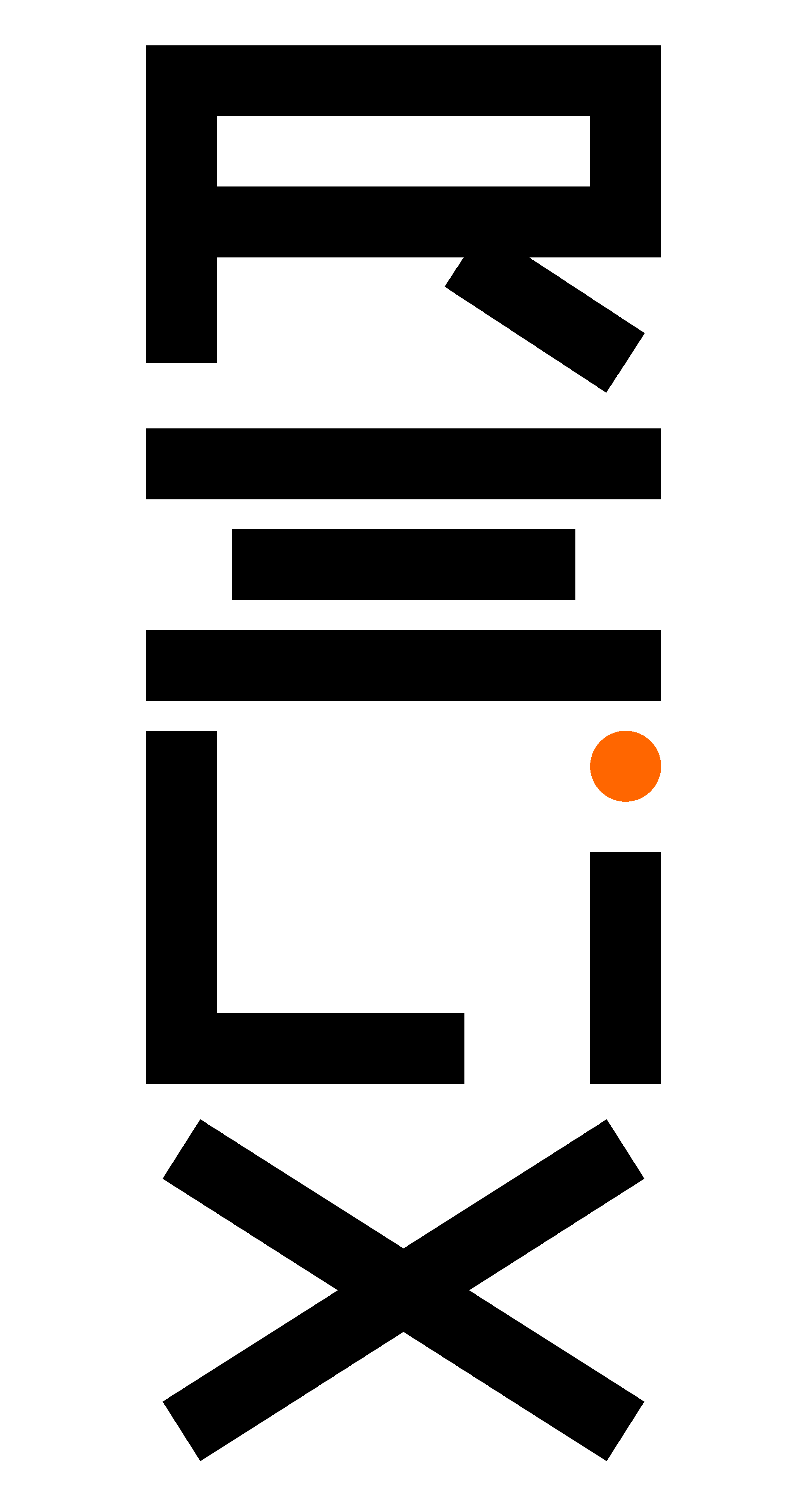 Black text spelling RELIX in a modern vertical Japanese hanko style layout with a small orange circle representing the rare item you find on your collecting journey over the I.