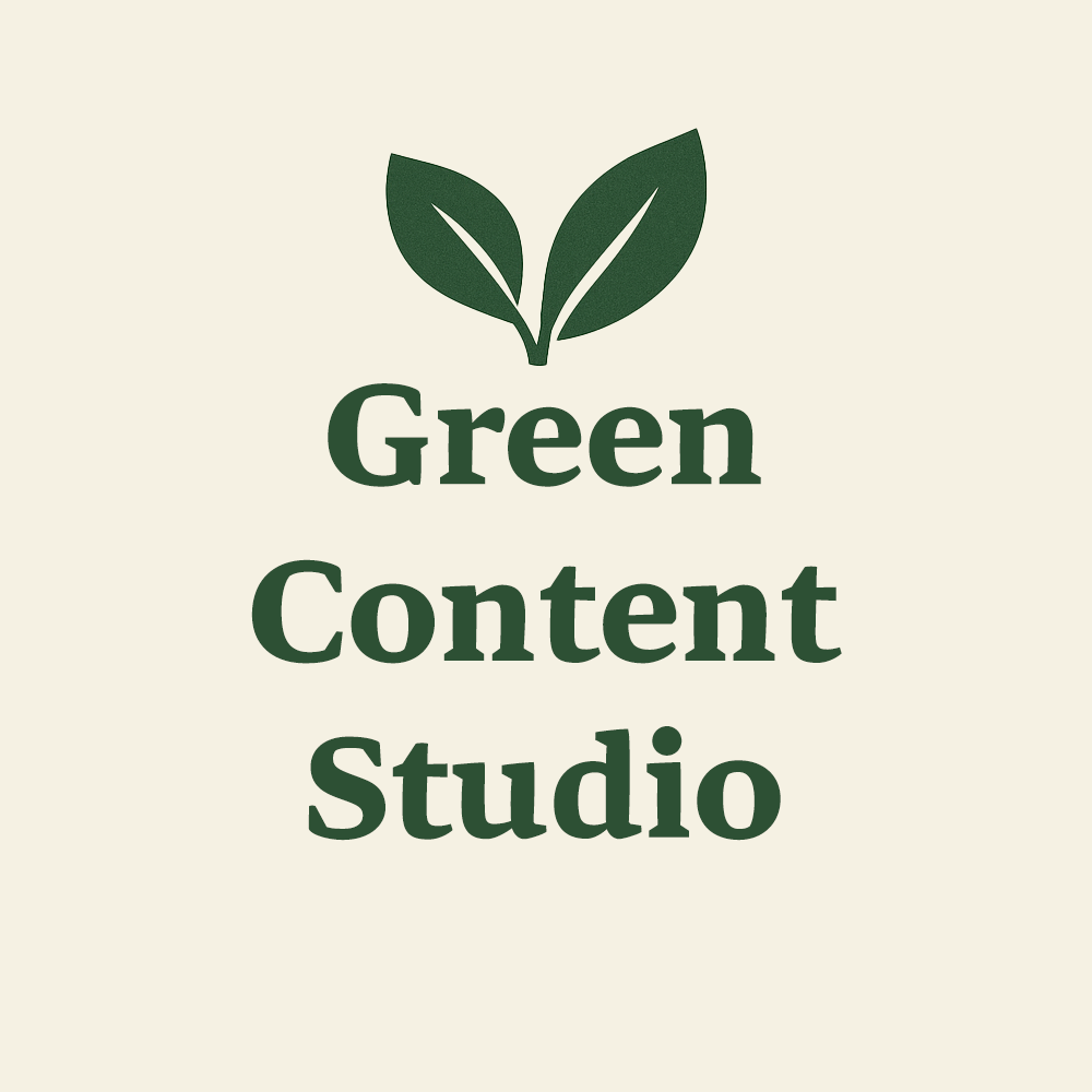 Logo mit zwei grünen Blättern und dem Text "Green Content Studio"
