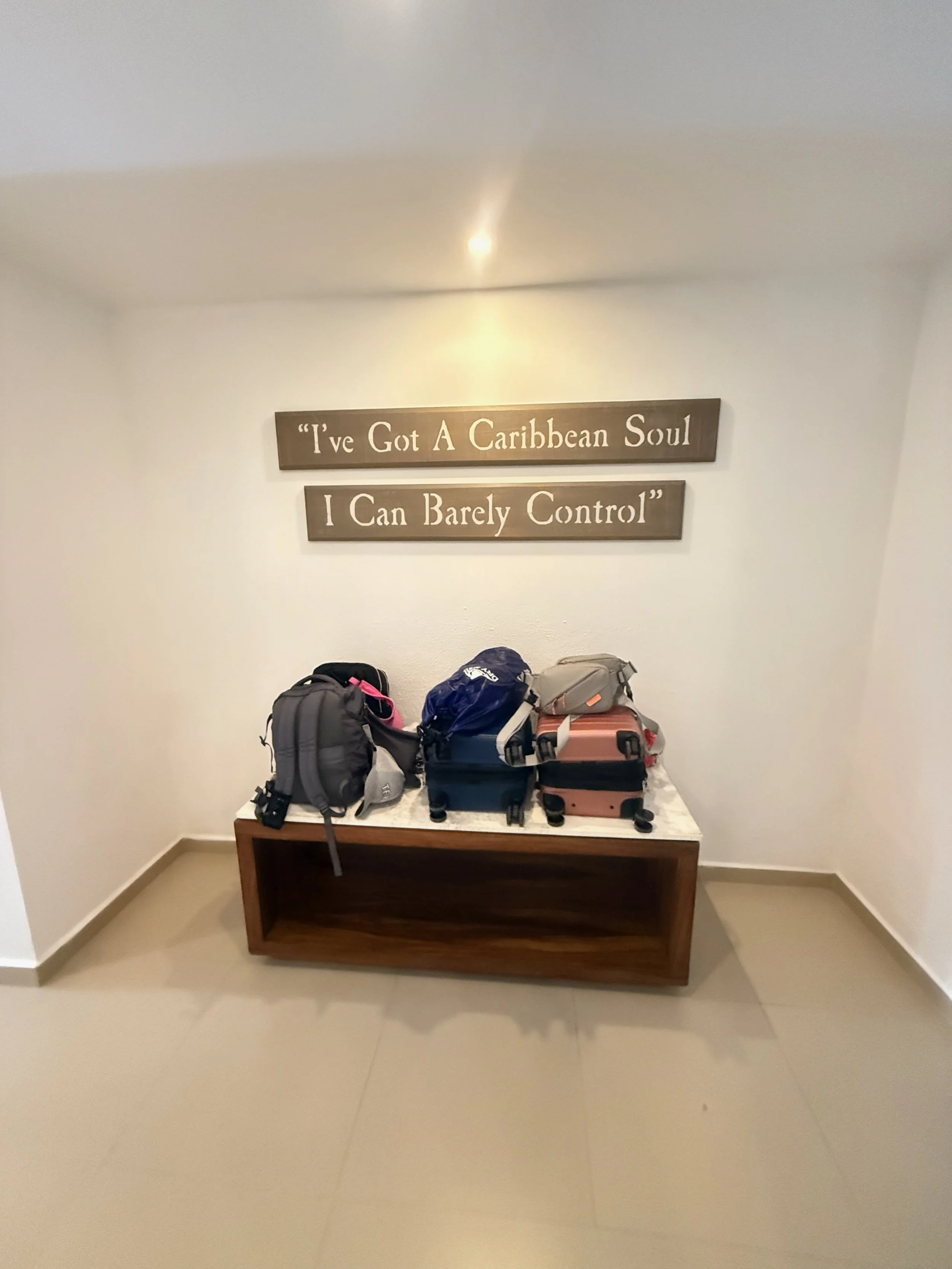 Entry Room with Bench in the Presidential Swim-Up Chill Out Suite at Margaritaville Island Reserve Riviera Cancun