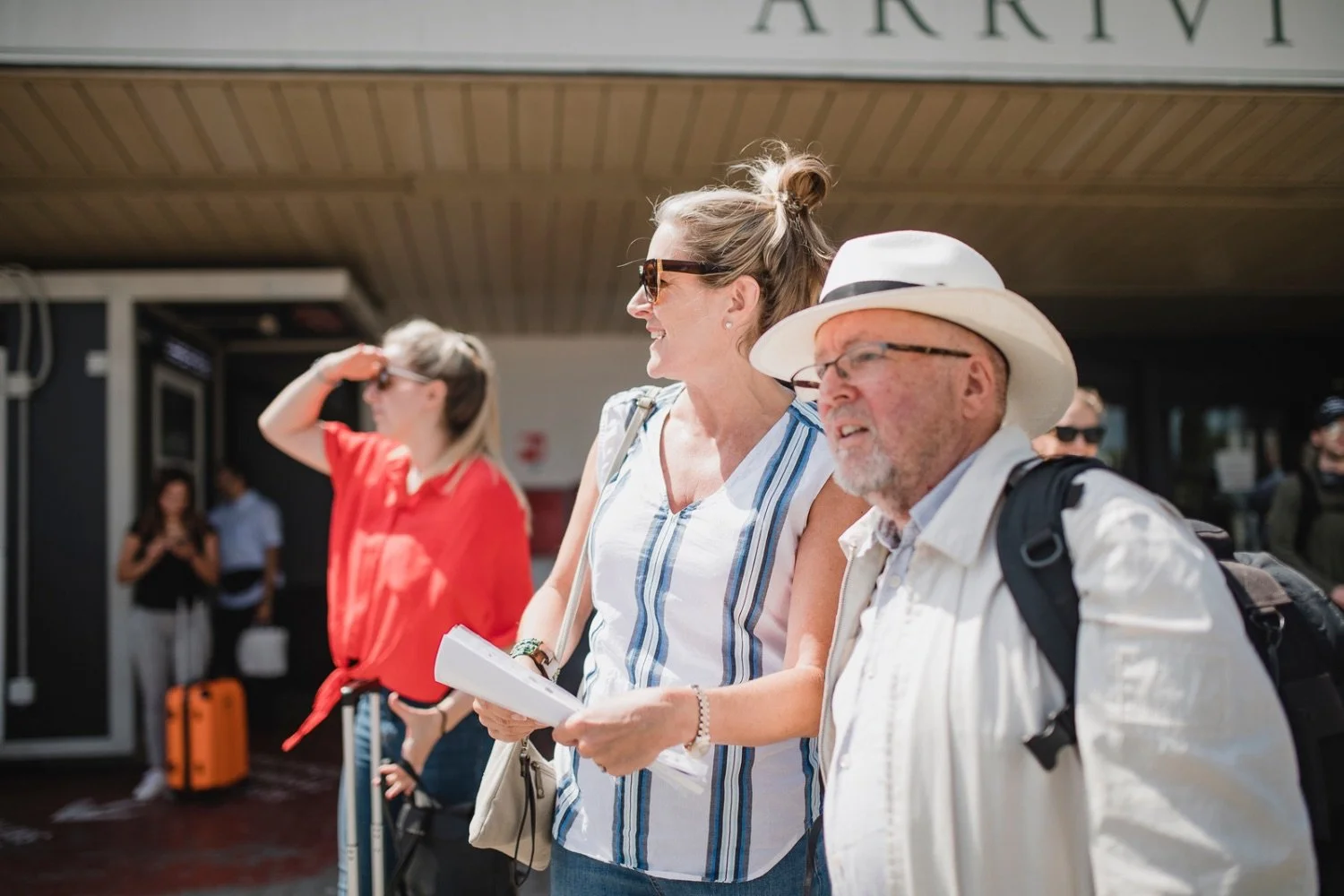 First-time cruise passengers departing the cruise port terminal and preparing to head home