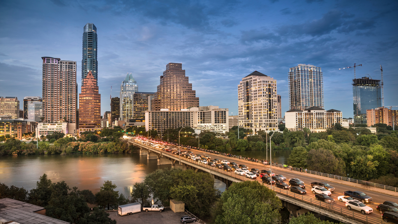 Skyline in Austin Texas with Vehicle Traffic