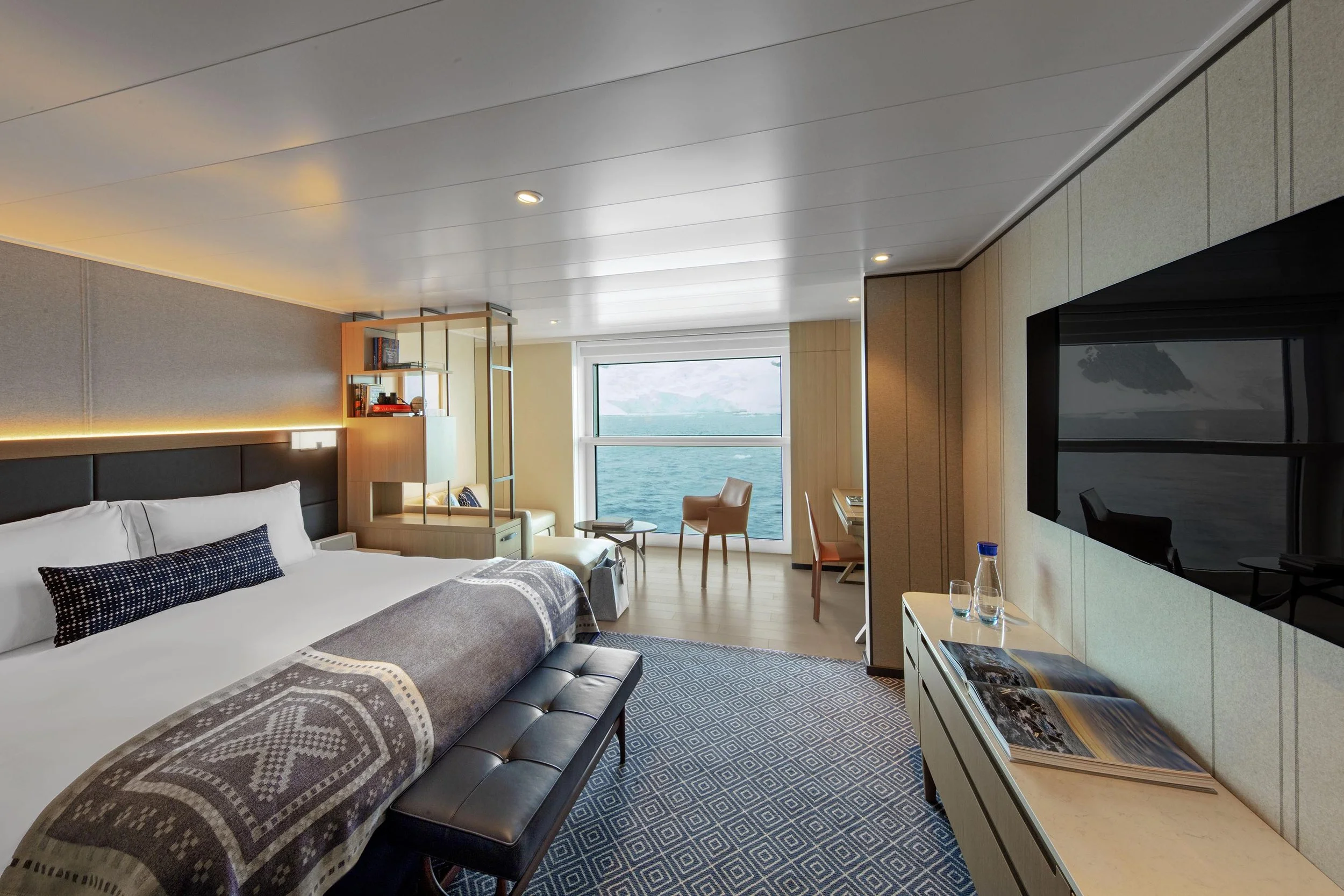 Nordic Junior Suite stateroom aboard Viking ship with panoramic ocean view