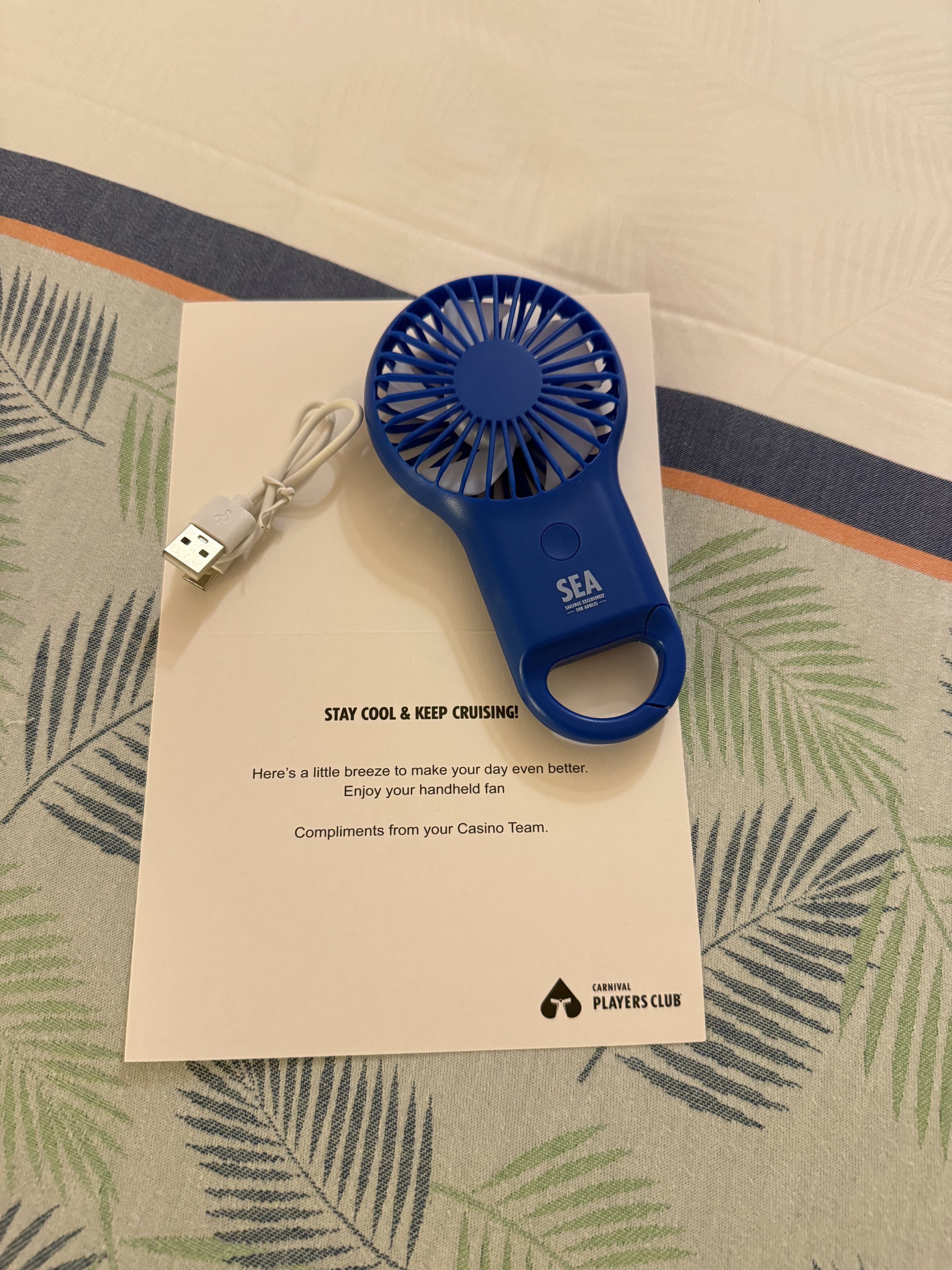 Carnival SEA Cruise casino gift rechargeable handheld fan from Players Club