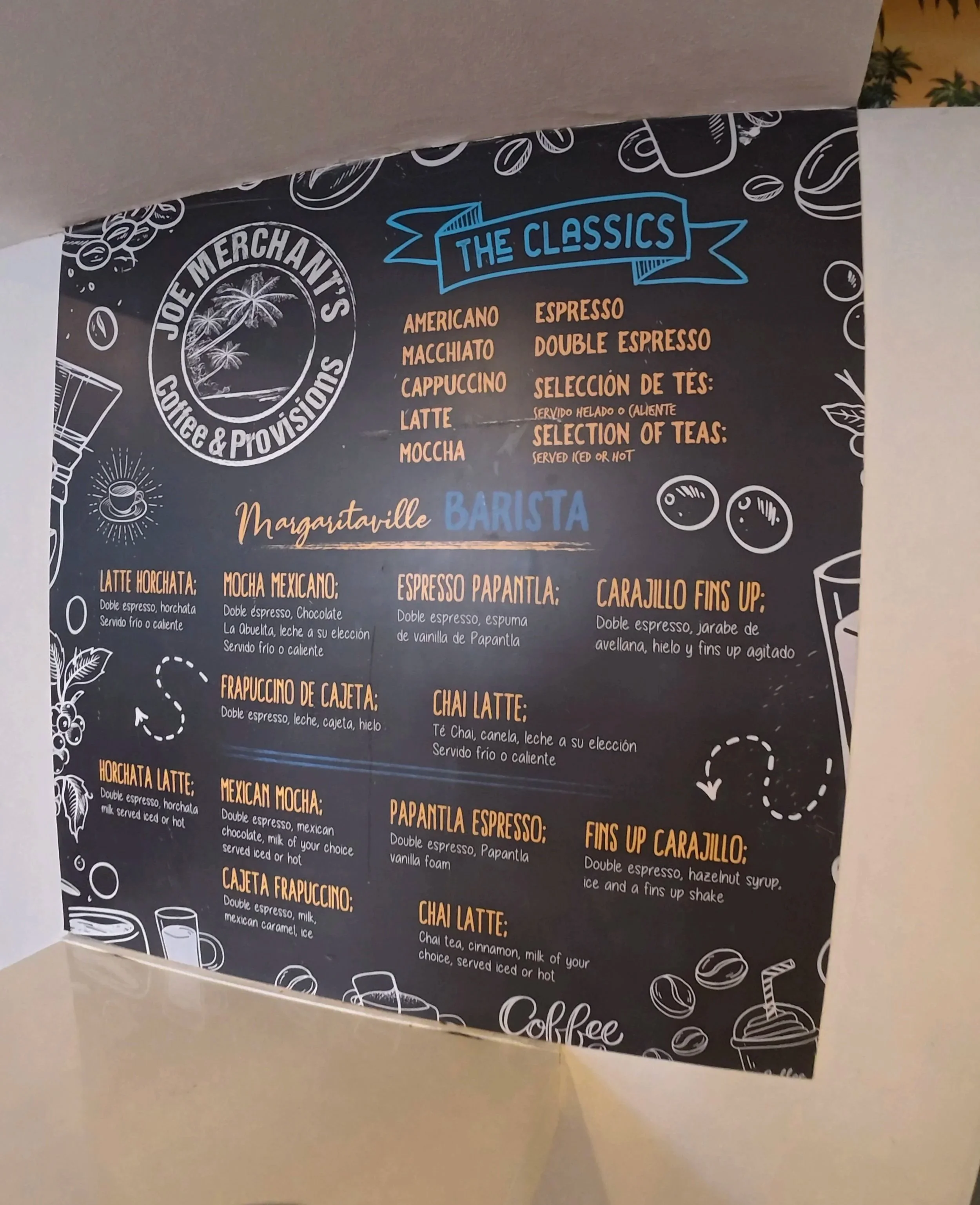 Coffee Menu Sign at Margaritaville Island Reserve Riviera Cancun