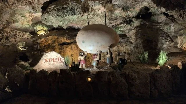 Underground cave attraction at Xplor Park, an adventure park in the Riviera Maya.
