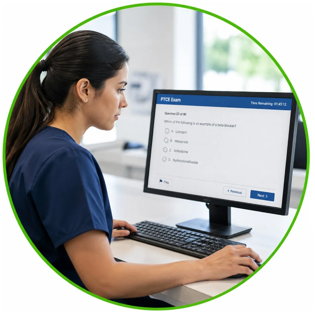 Woman taking PTCE Exam Online