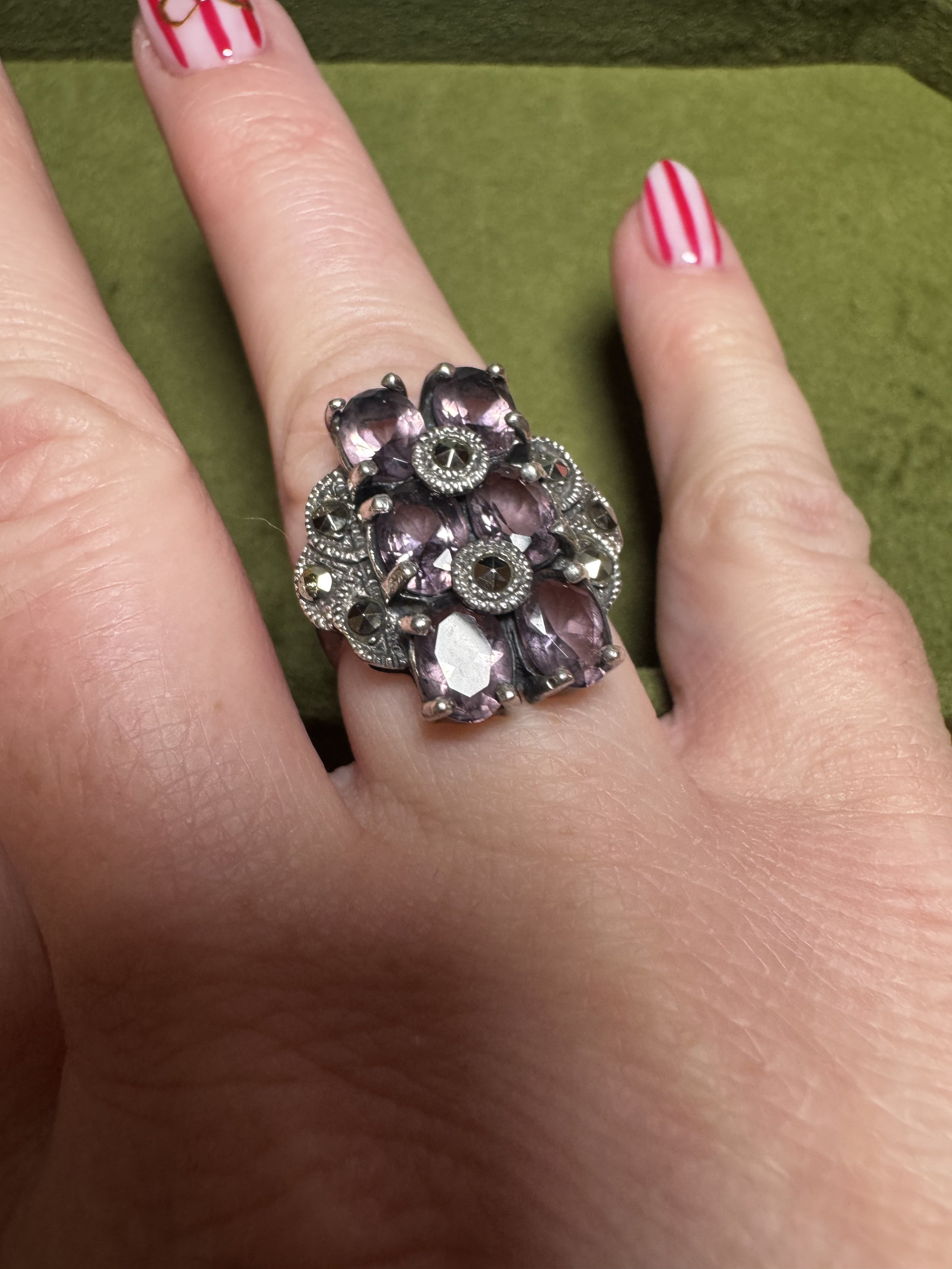 Vintage Sterling and Purple Glass Fashion Ring