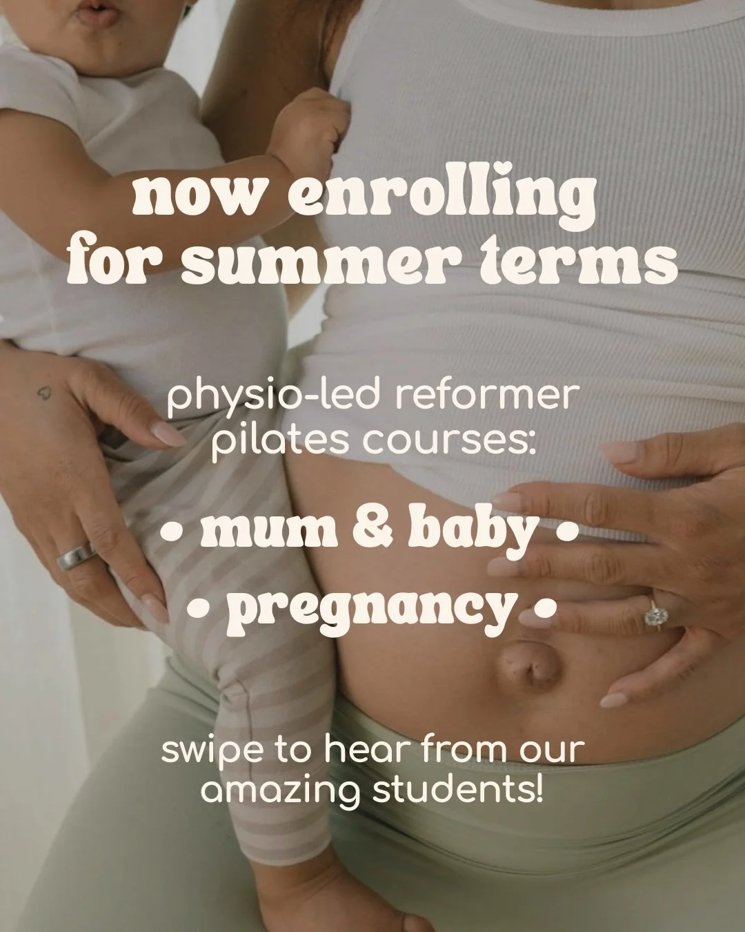 Swipe to hear from our current cohort of (soon-to-be) mums! 🤍

Our Prenatal and Postnatal 6-week terms are led by the amazing Carly Blackburn, a Women&rsquo;s Health Physiotherapist and Pilates instructor.

Find out more through the link in our bio,