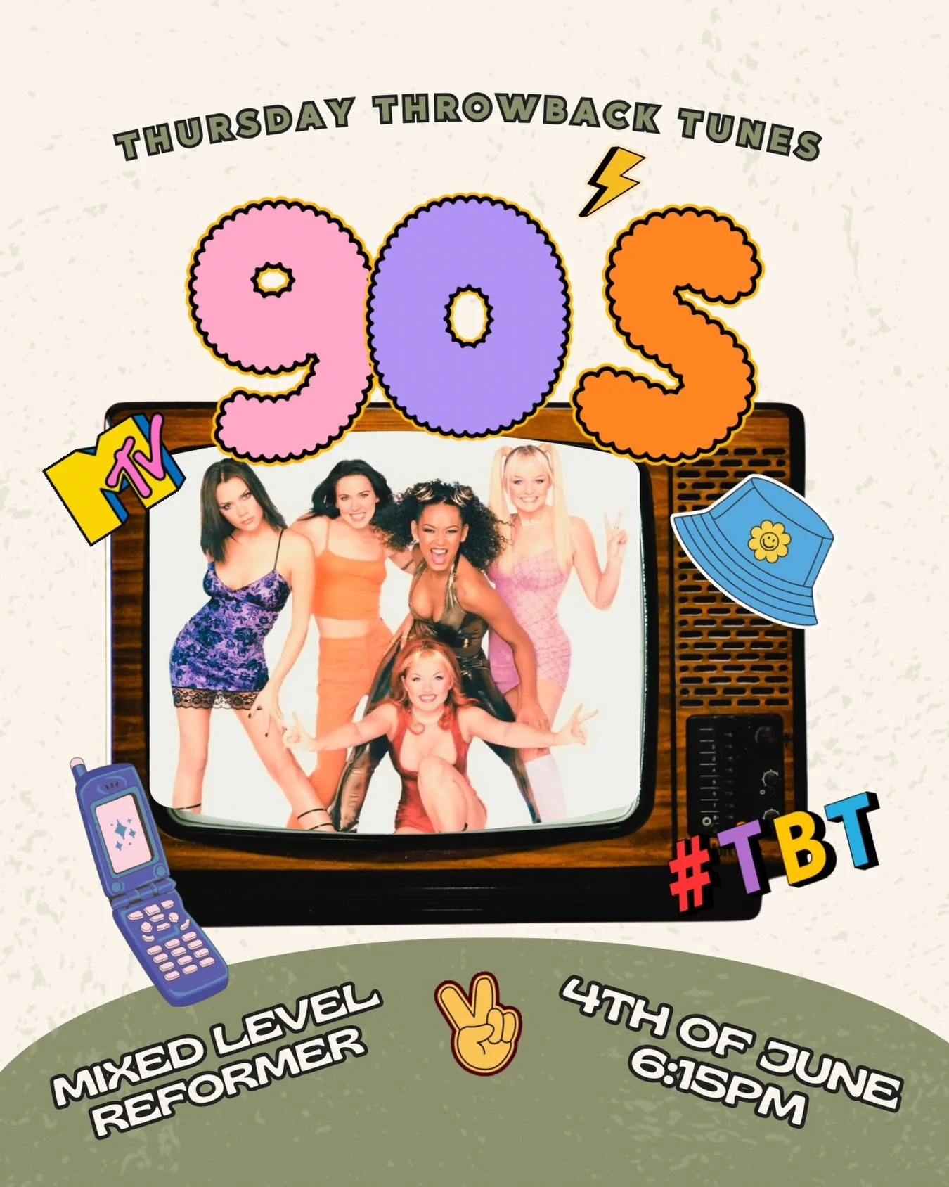get your flip phone and butterfly clips ready&hellip; 🦋 

let&rsquo;s have a bit of fun this Thursday @ 6:15pm 🙌

Mixed level reformer class to 90s throwback tunes 🎶

#tbt #90smusic #90spilates #reformerpilates #pilatestheme