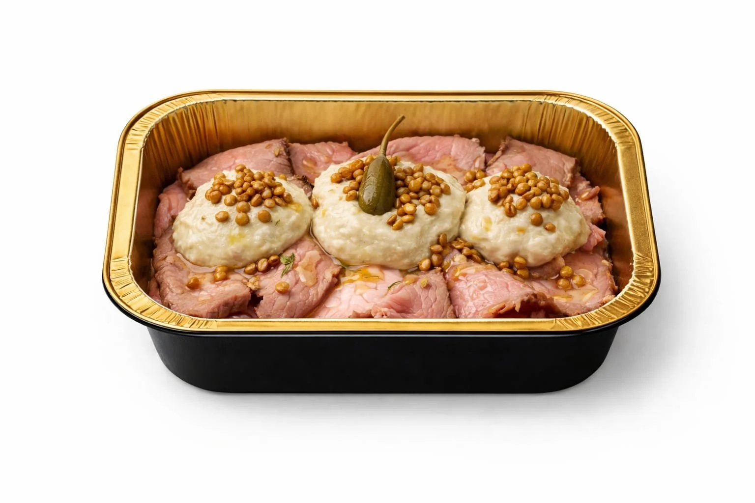 Vitello tonnato con lenticchie croccanti