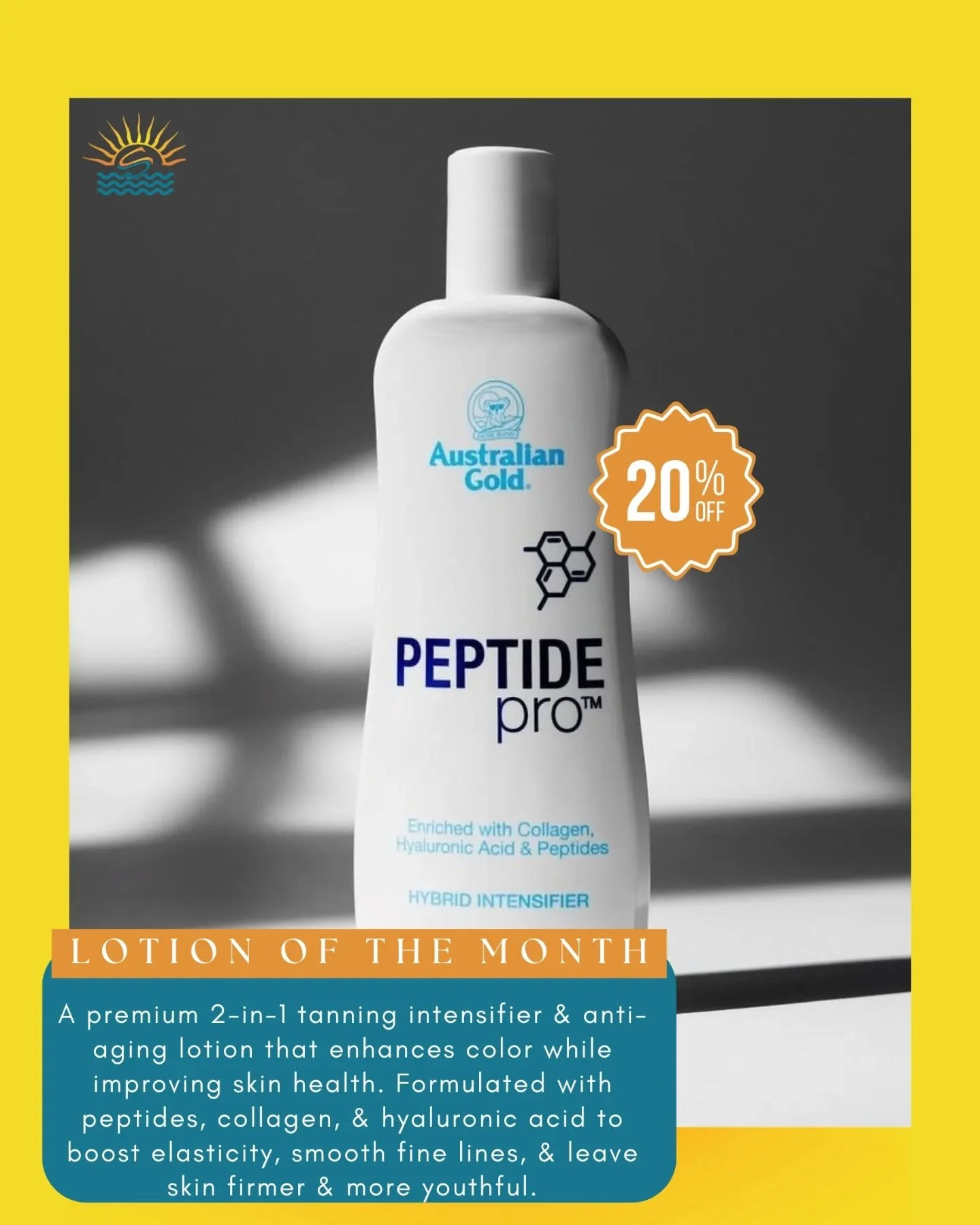 🔥 PRODUCT OF THE MONTH 🔥

Meet your new glow obsession ✨
This 2-in-1 tanning intensifier + anti-aging lotion doesn&rsquo;t just deepen your tan, it upgrades your skin.

Think smoother, firmer, hydrated, and visibly more youthful after every session