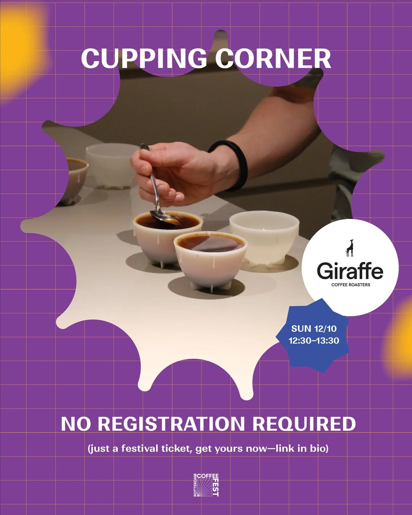 Cupping Corner: @giraffecoffeeroasters Sunday 12:30&ndash;13:30

If you live in Rotterdam, you&rsquo;ve definitely had Giraffe Coffee. But if you&rsquo;re curious to try a variety of the types of beans they offer at one time to find your new favorite